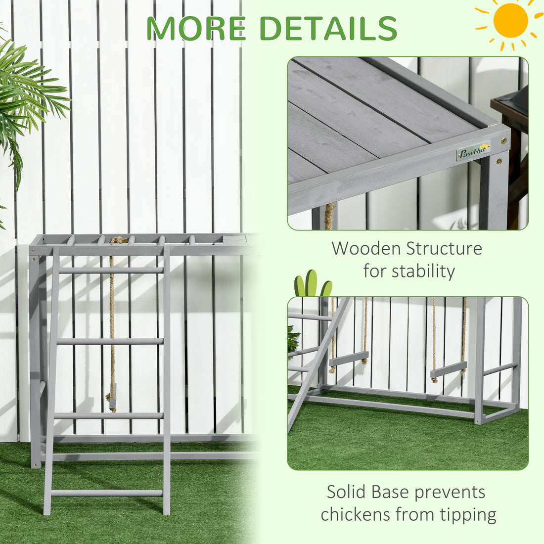 Chicken Activity Game With Swing Set For 3-4 Birds, Wooden Chicken Coop Accessory With Multiple Chicken Perches And Hen Ladder Grey