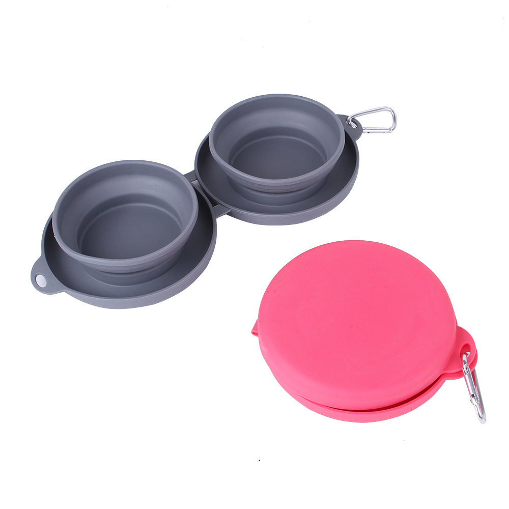 Rubber Foldable Double Bowl Pet Feeding Bowl Pets Supplies Dog Cat Bowls