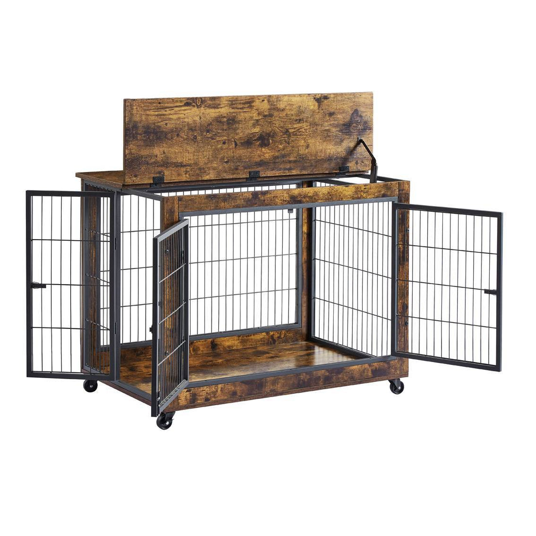 Furniture Dog Cage Crate With Double Doors Rustic Brown